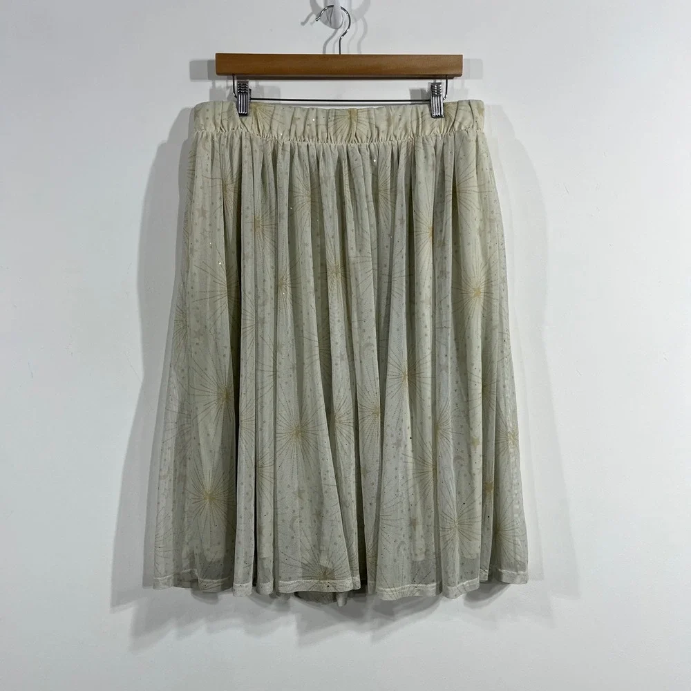 Torrid Whimsigoth Celestial Gold Star Moon Mesh Midi Skirt Cream Womens 1X Boho